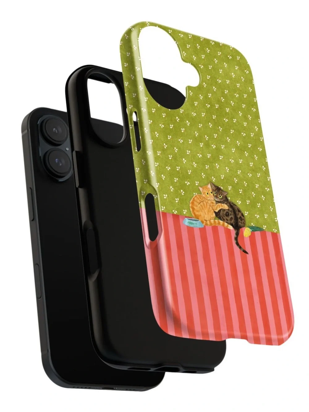 Cute Two Cats Phone Case in Green and Red - Pet Lover Design